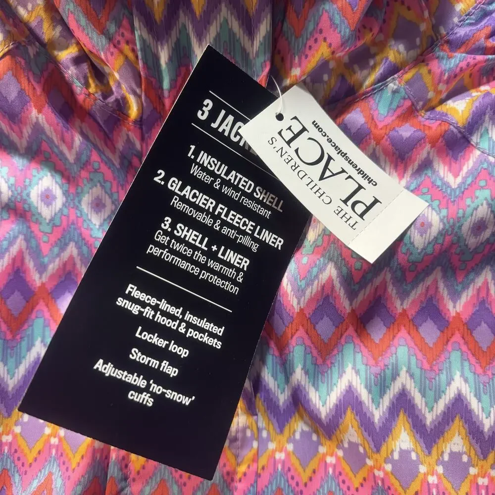 The Children's Place Girls Long‎ Sleeve Print 3 In 1 Jacket Sz M Brand New